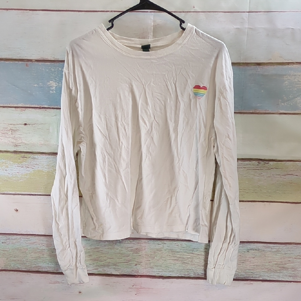 wild fable White Long-Sleeve Tee with Rainbow Heart Patch